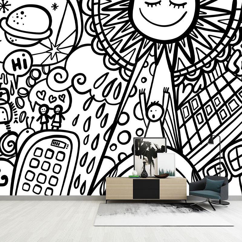 Contemporary Pattern Mildew Illustration Wall Mural Horizontalt for Living Room