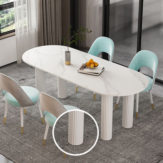 Sintered Stone Dining Table Modern White Top Table with Wooden Base
