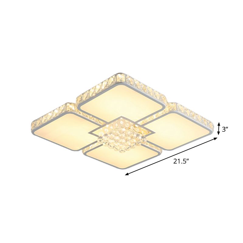 Chrome LED Square Flush Mount Lighting Contemporary Crystal Block Ceiling Lamp in Warm/White Light