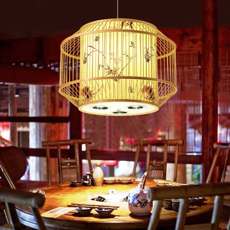 1-Light Bamboo Suspension Pendant Light Chinese Down Mini Pendant for Dining Room