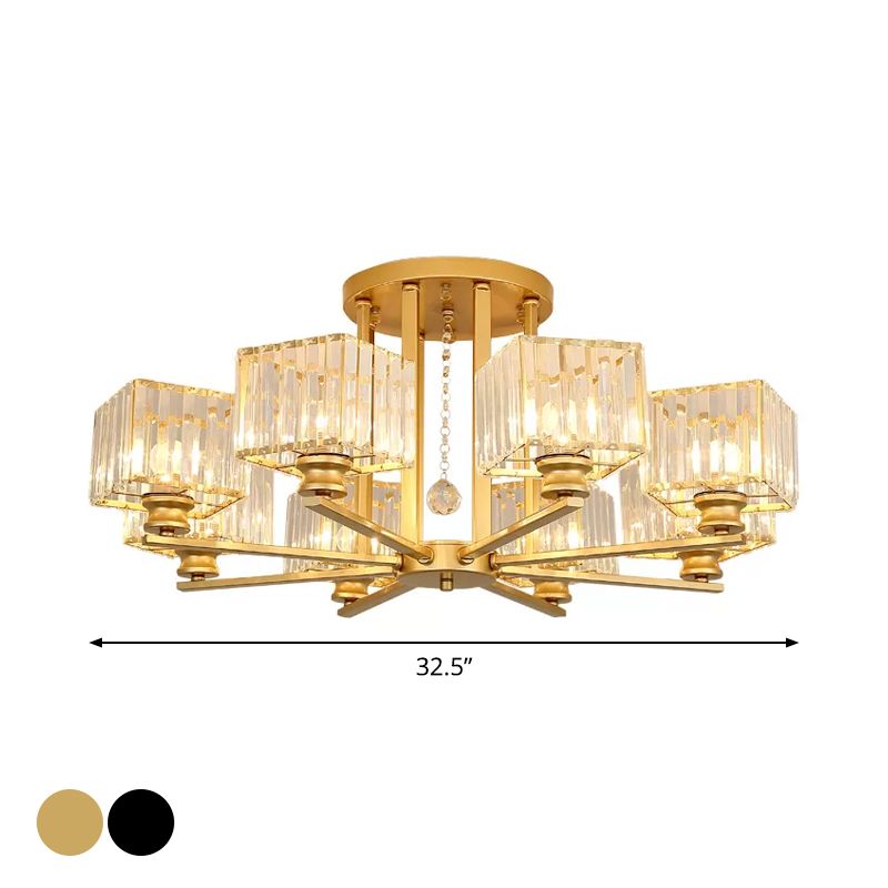Lámpara empotrada rectangular de cristal prismático, lámpara de techo semiempotrable moderna para sala de estar con 4/6/8 luces, en negro/dorado