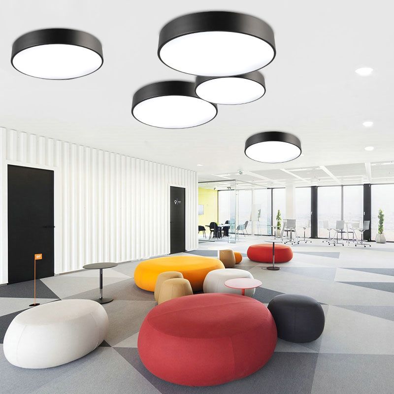Plafonnier rond à montage encastré, luminaire LED de bureau en métal Simple avec diffuseur en acrylique