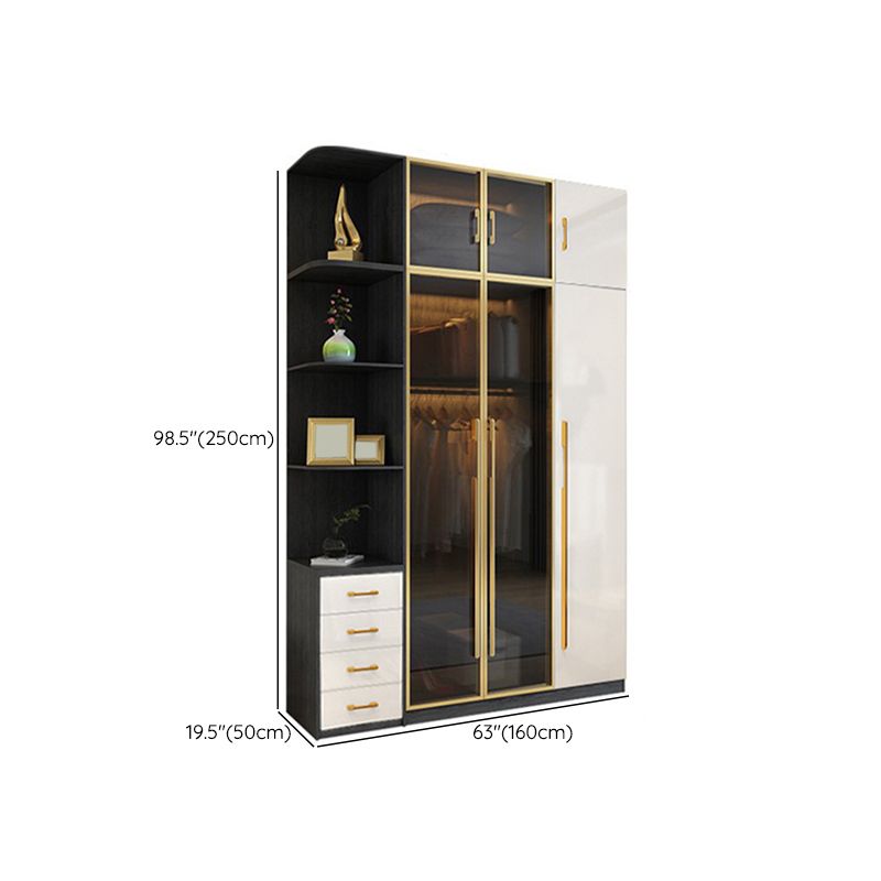 Modern Tempered Glass Doors Wardrobe Wood Frame Wardrobe without Light