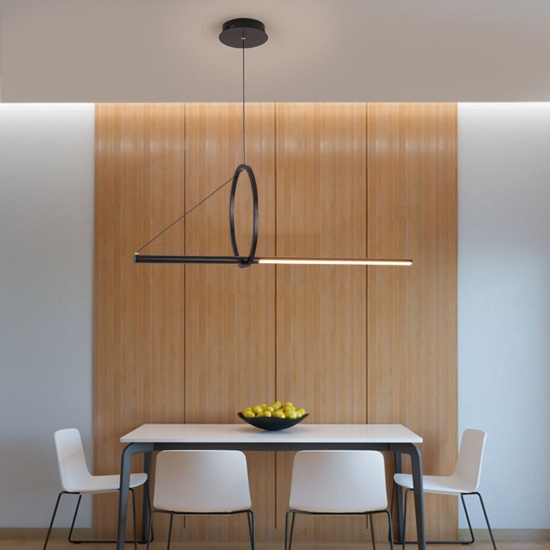 Anello di metallo e luce a sospensione dell'isola lineare Luce a soffitto a LED NERO CONTENTERIORE per sala da pranzo