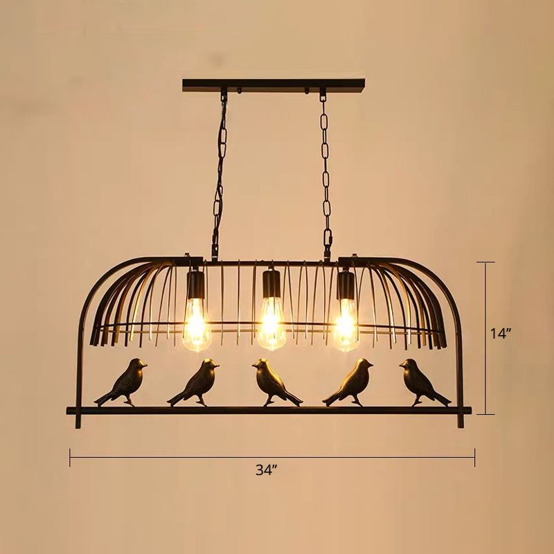Bird Cage Kitchen Island Lighting Farmhouse Metal Black Finish Suspension Light Fixture