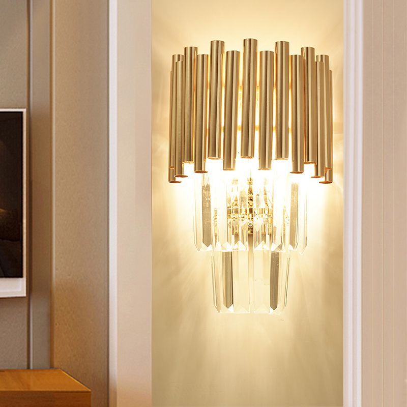 Luce a parete a più livelli Modern Crystal Block Block 4 teste Light Gold Sconce per camera da letto