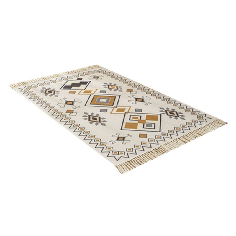 Retro Boho-Chic Area Rug Southwestern Pattern Carpet Cotton Blend Rug with Fringe for Living Room