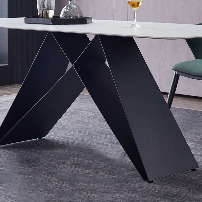 Metal Contemporary Rectangle Dining Table Sintered Stone Table for Dining Room and Kitchen