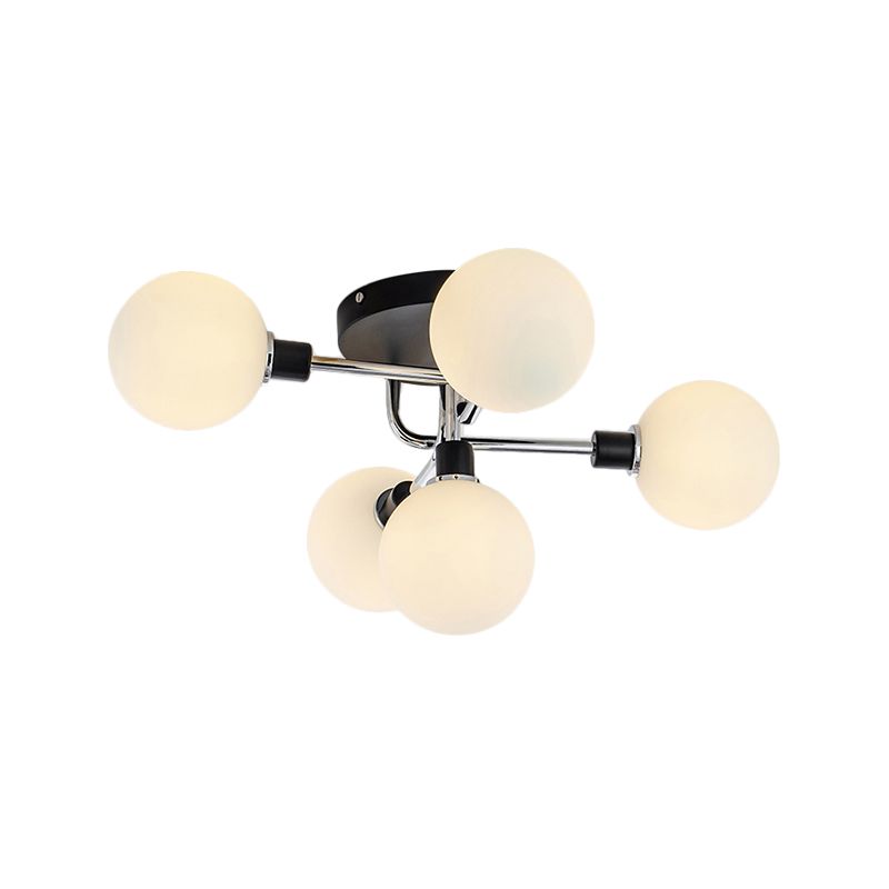 Glass Globe Shade Ceiling Light Contemporary Style Semi Flush Mount Light for Villa Dining Room
