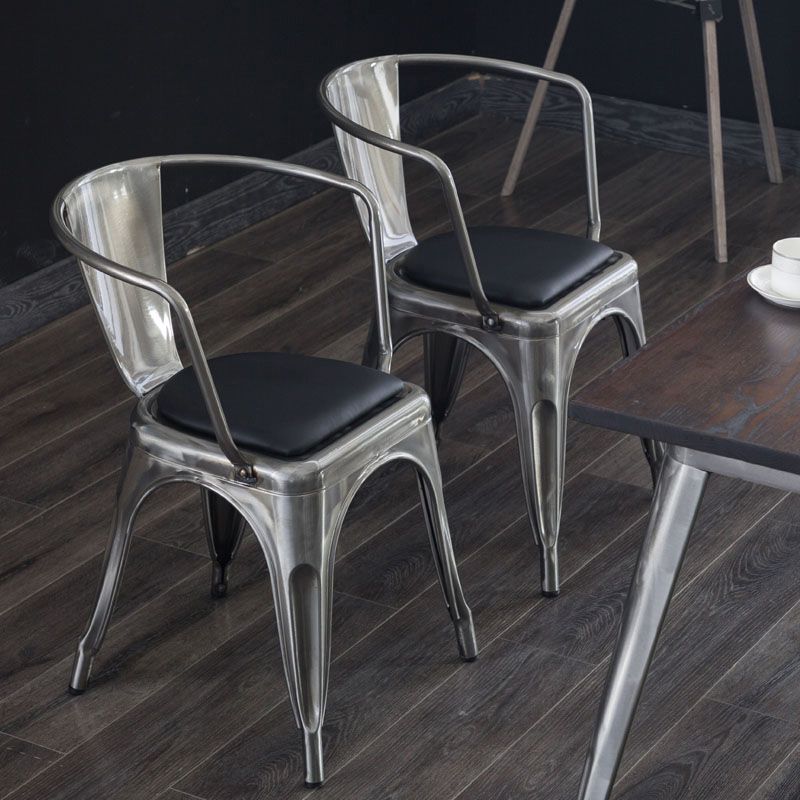Industrial Dining Arm Chair Slat Back Side Chair with 4 Metal Legs for Home Use