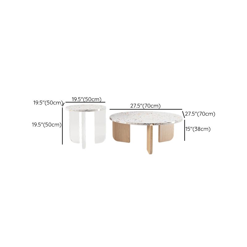 Round Terrazzo Coffee Cocktail Table Set with Acrylic/Ash Legs