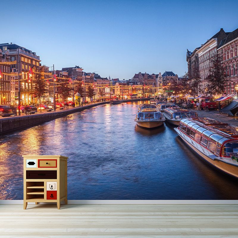 Waterproof River and City Mural Modern Mildew Resistant Wall Covering Bathroom Floor Murals