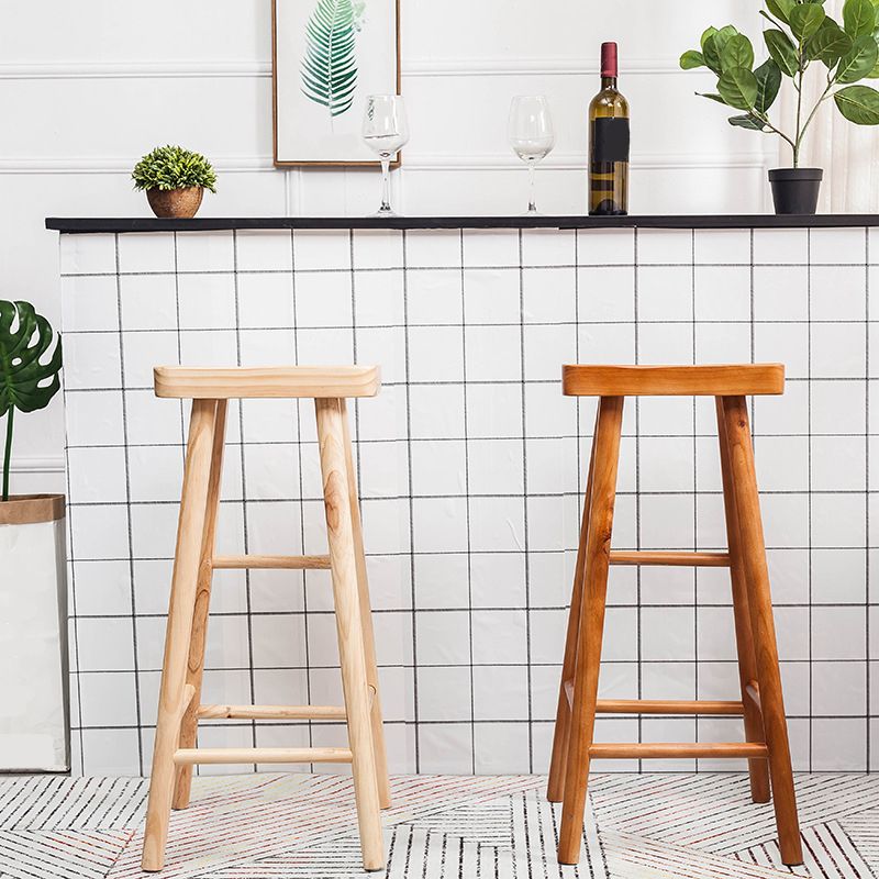Industrial Solid Wood Counter Stool Saddle Seat Backless Bar Stool