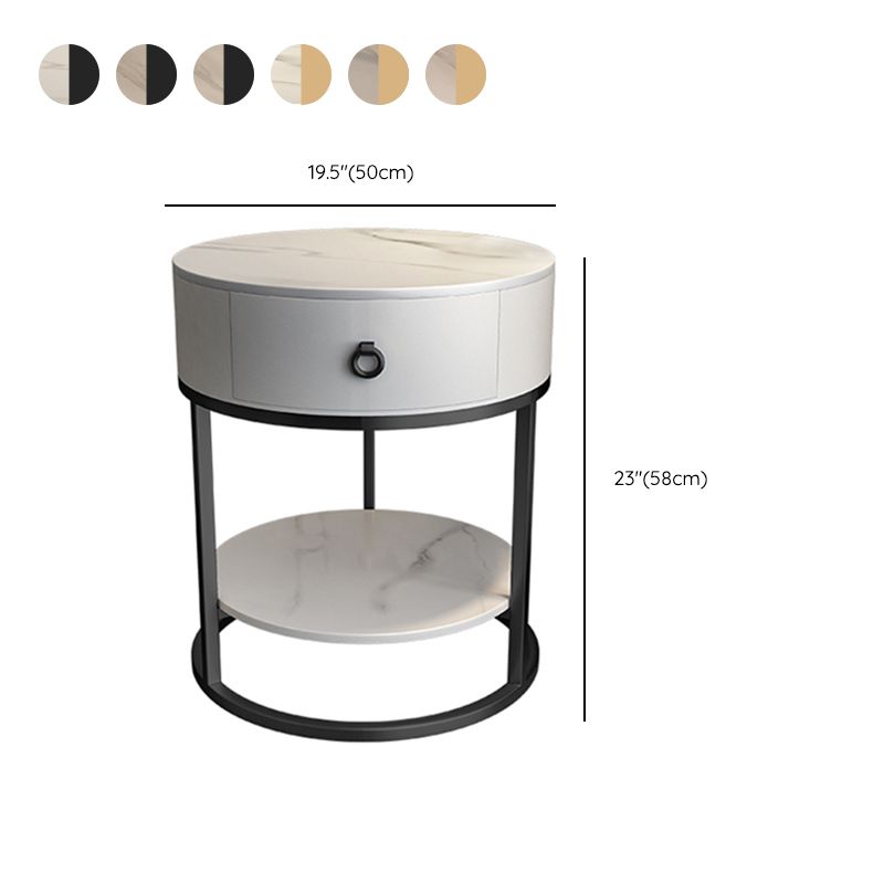 Round Slate Top End Table 22.83" Tall Iron Frame Side Table with Storage