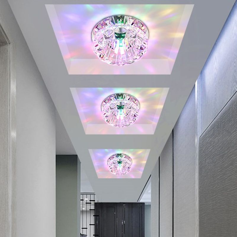 Lámpara montada en el techo de cristal transparente con pétalos, iluminación LED moderna de montaje empotrado cromado para pasillo