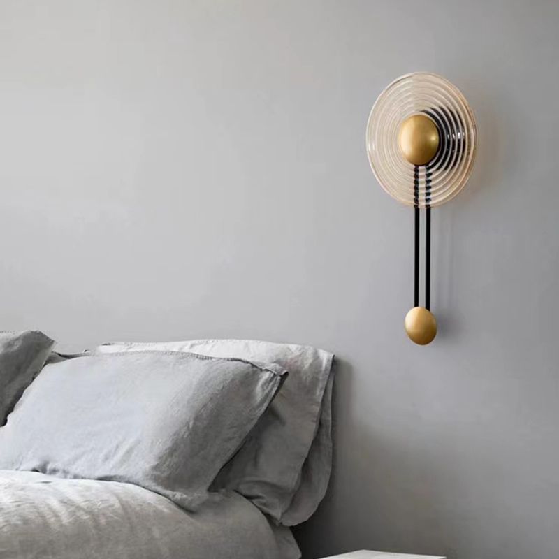 Glass Round Wall Light Modern 1-Light Wall Lights in Gold for Bedroom