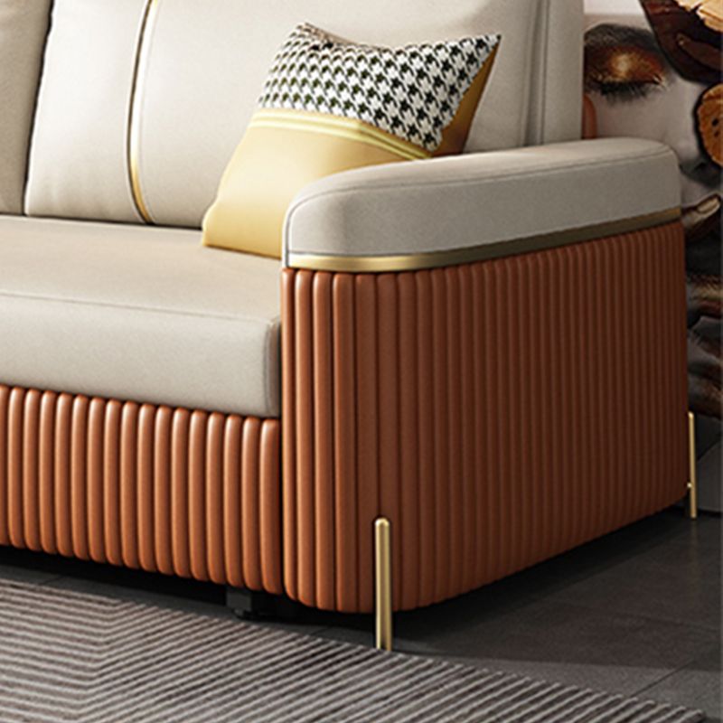 Modern Faux Leather Sleeper Upholstered Square Arms Sofa Bed in Orange