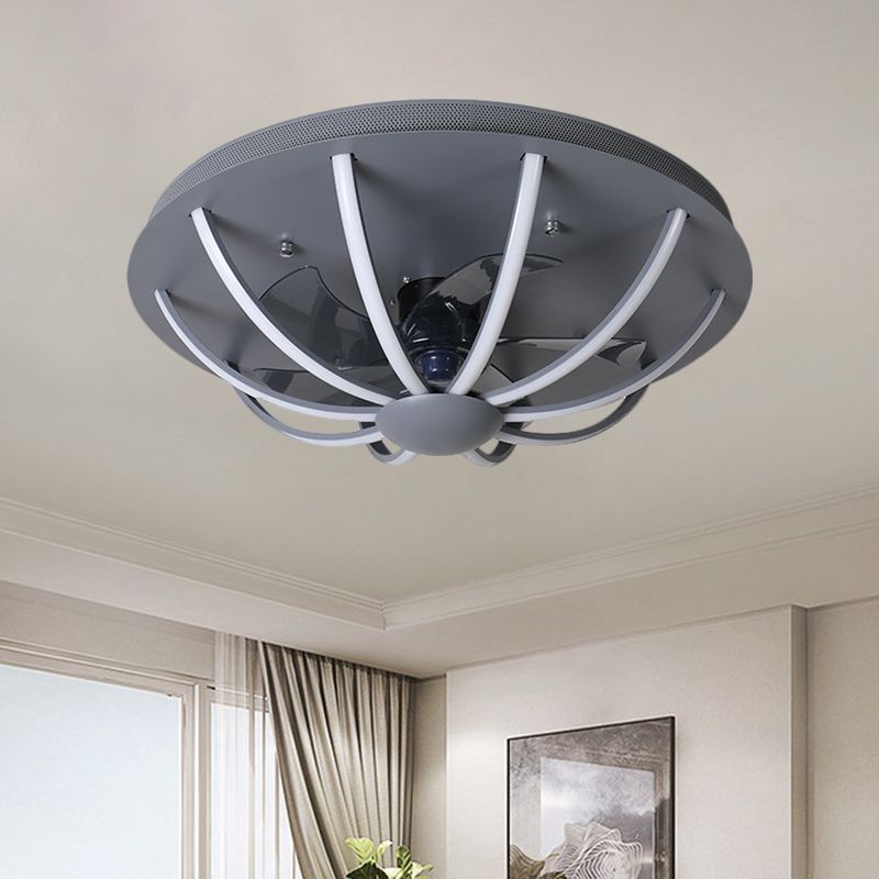 Gewölbter Käfighänge -Lüfter hellem modernistisch metallisch weißen/grau/goldene LED Flushmount Lampe mit 4 Klingen, 23,5 "W.