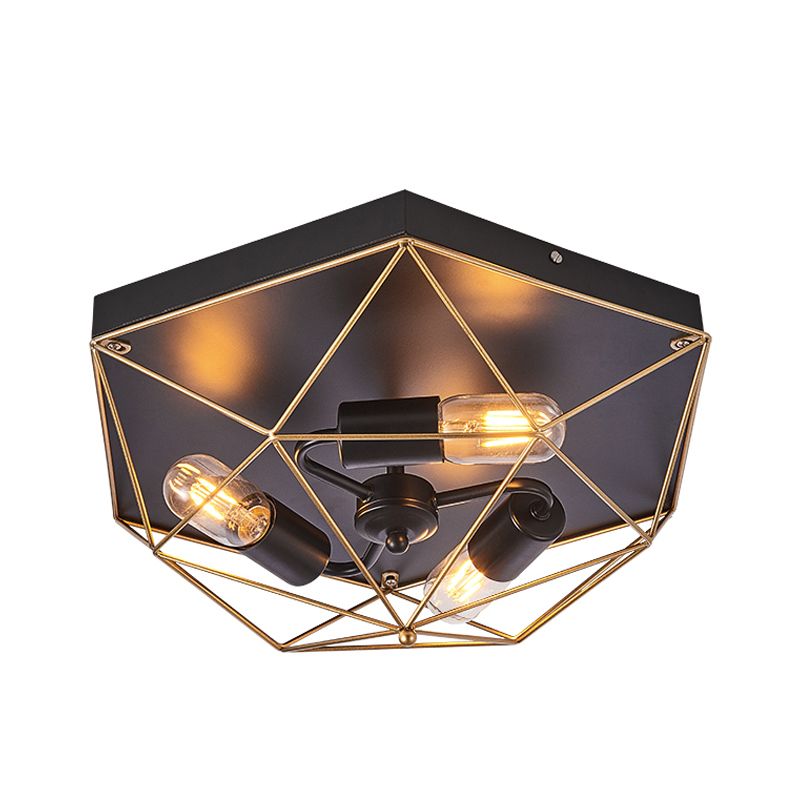 3 Lights Geometric Flush Mount Industrial Black Metal Flush Ceiling Light Fixture