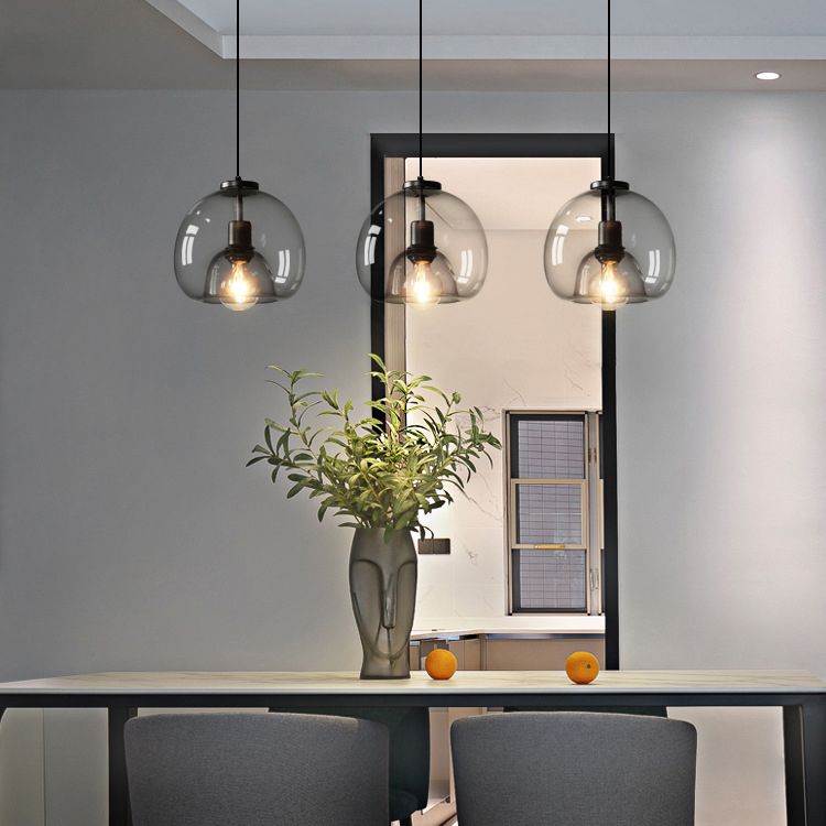 Modern Iron Pendant Light Globe Glass Hanging Lamp for Dining Room