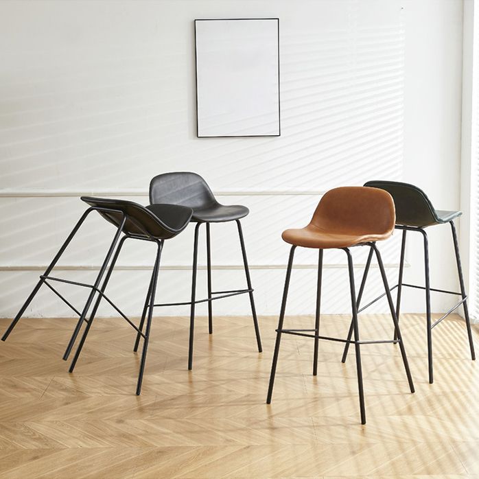 Modern Style Low Back Faux Leather Bar Stool with Metal Legs