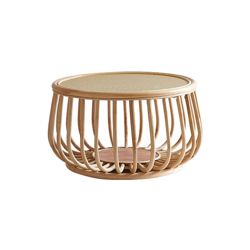 Asian Drum End Table Round Rattan Accent Side Table with Storage