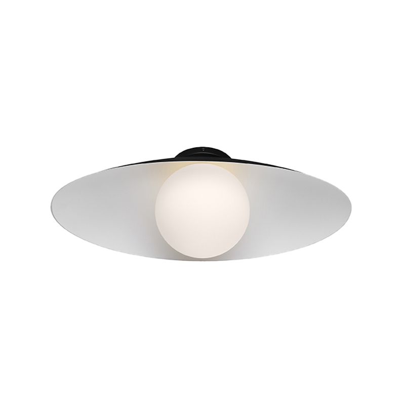 Plafonnier de couloir à 1 lumière en verre dépoli à montage encastré Orb simple en noir/blanc avec abat-jour ovale en métal