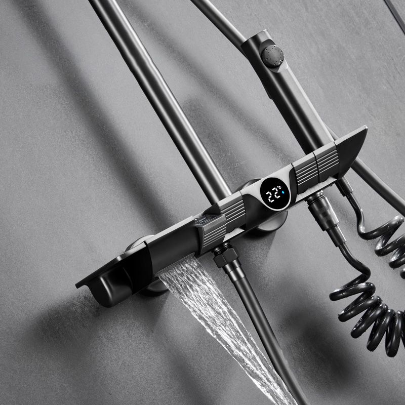 Modern Shower Set Slide Bar Dual Shower Head Thermostatic Wall Mounted Shower System