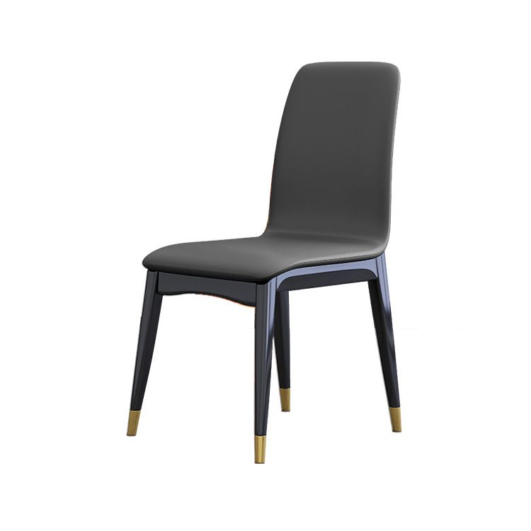 Industrial Rubberwood Solid Back Chair Matte Finish Upholstered Dining Chair with Black Legs