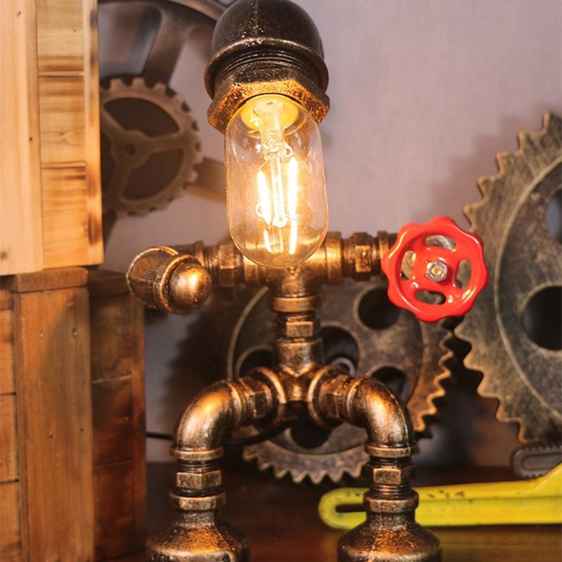 1 Bulb Metal Night Table Lighting Warehouse Brass Robot Shaped Bedroom Nightstand Lamp