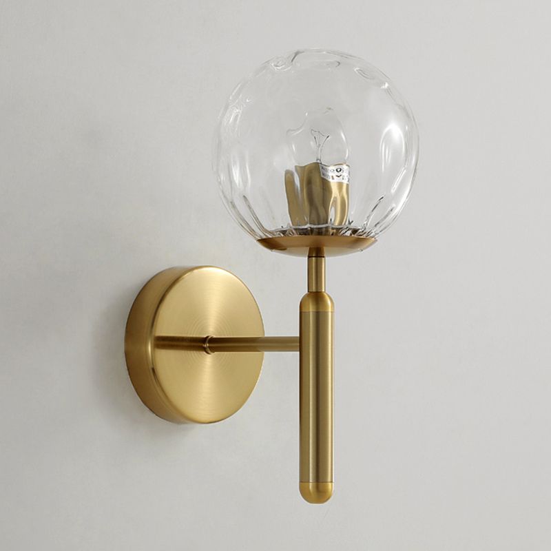 1-Light Metal Wall Sconce Modern Simple Wall Mount Lamp with Glass Shade for Bedroom