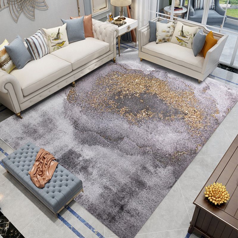 Modern Rug Gray Polyester Abstract Graphic Rug Stain Resistant Rug for Living Room