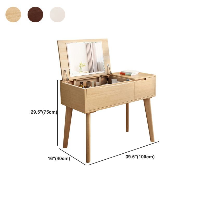 Solid Wood Mirrored Vanity and Stool Scandinavian Dressing Table