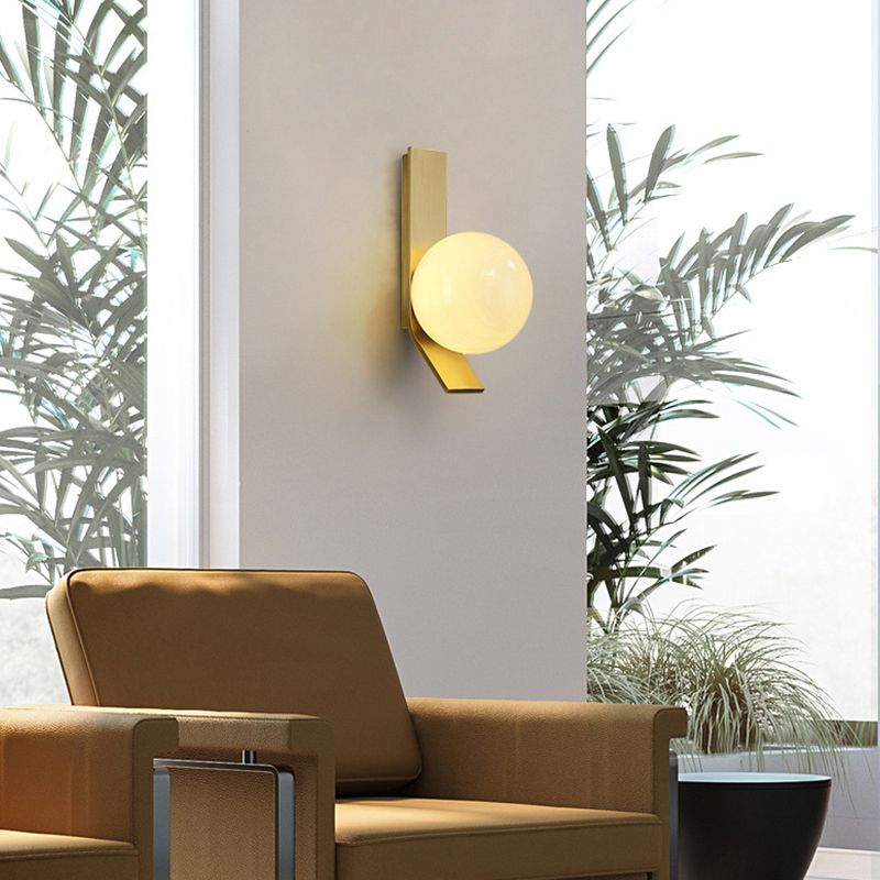 Gold Modern Metal Wall Sconce Ball Shape Wall Light with Glass Shade for Bedroom