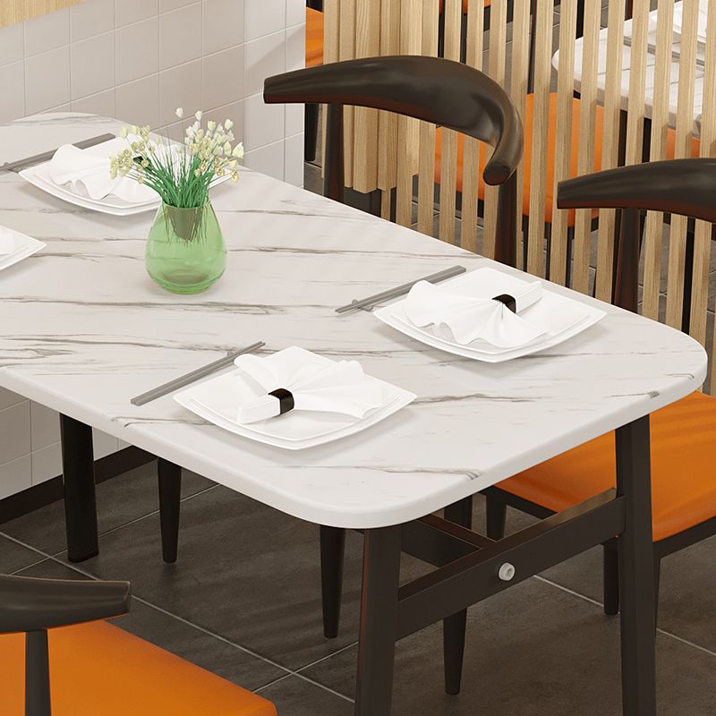 Contemporary White Rectangular Wooden Dining Table with 4 Steel Foot