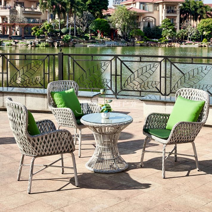 Modern Glass Top Dining Table Set 1/2/3/4/5 Pcs Rattan Outdoor Dining Set