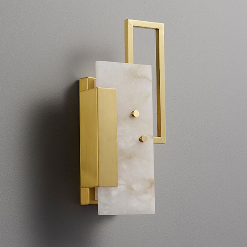 Modern Brass Wall Light Gold Geometric Wall Sconce with Mica for Bedroom