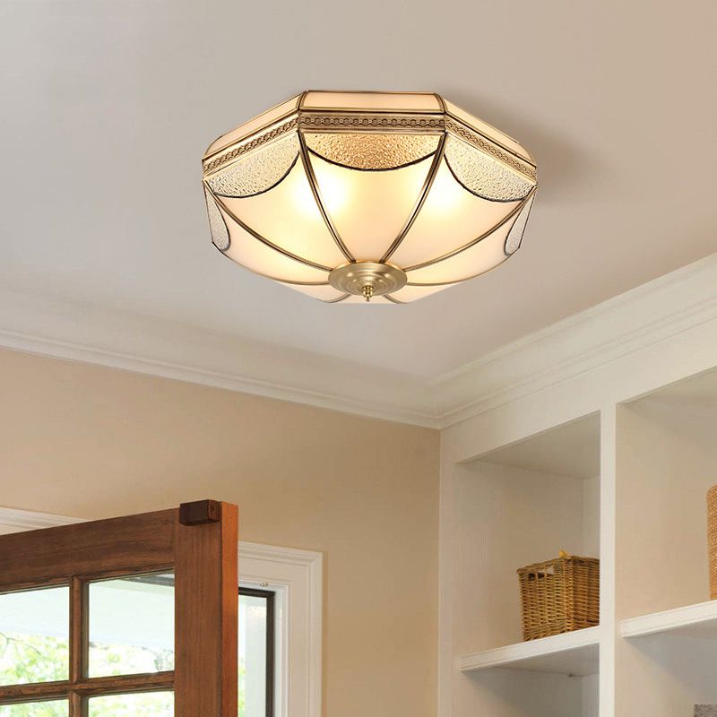 Glass Gold Ceiling Mounted Fixture Shaded Traditional Close to Ceiling Chandelier