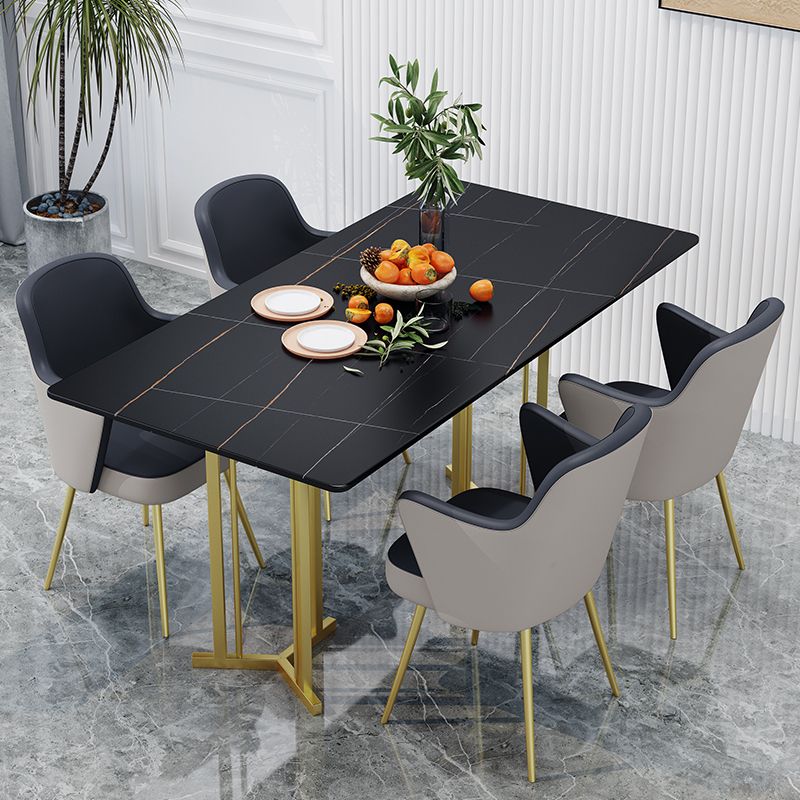 Modern Sintered Stone Top Standard Dining Set White Rectangle Shape Dining Set with Double Pedestal