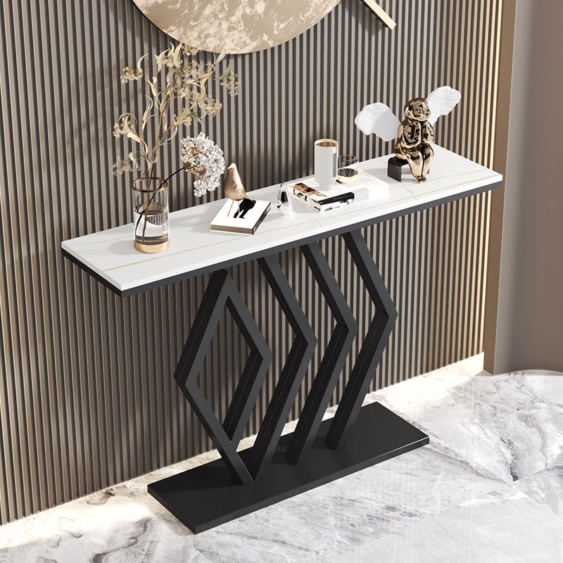 Stain Resistant Glam Slate and Metal Console Table Abstract for Hall