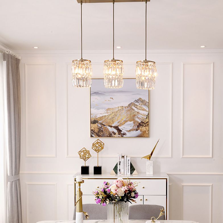 3 luces Cilíndricas de cristal de la isla de cristal 26.7 "de ancho de ancho de iluminación de latón de estilo nórdico para comedor