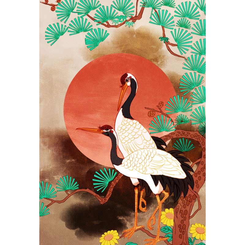 Halcyon under Pine Trees Mural Oriental Washable Living Room Wall Covering, Custom Size