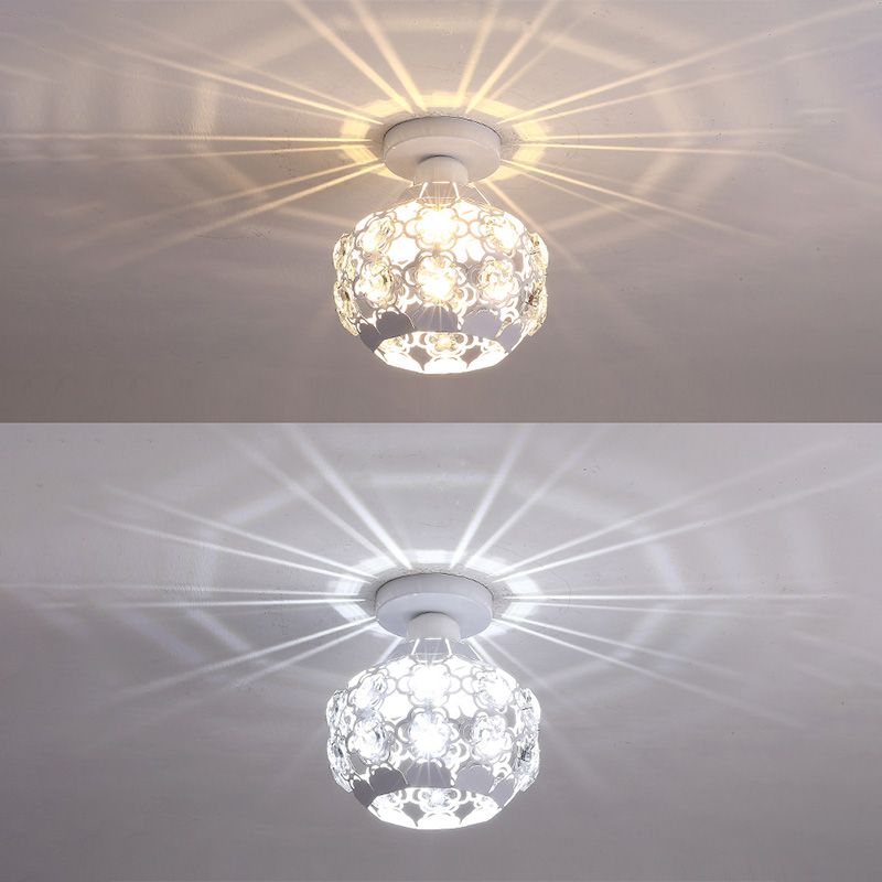 Globe Hallway Ceiling Flush Light Crystal Encrusted 1 Bulb Modern Flush Light Fixture