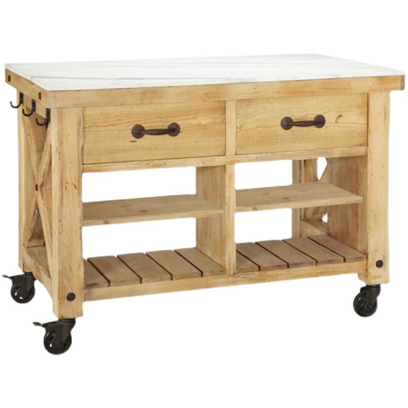 Modern Kitchen Island Table Dining Room Wooden Base Prep Table with Casters