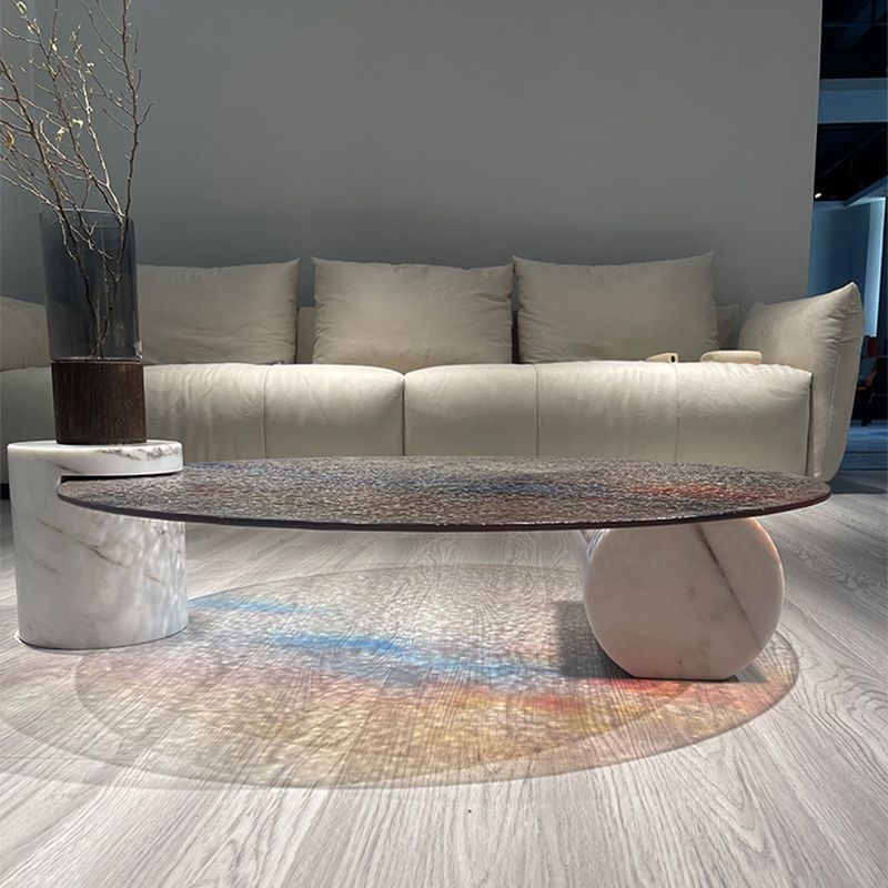 Round No Distressing Coffee Table Glass Tropical Single Coffee Table with 2 Legs