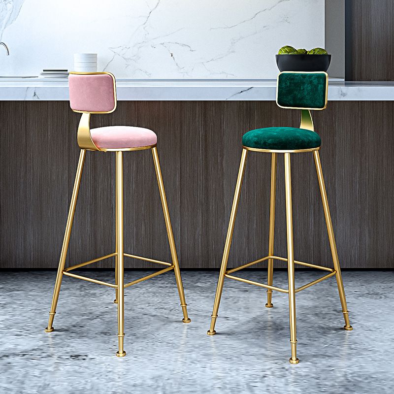 Glam Metal Barstool Velvet Gold Furniture in Matte Finish for Indoor