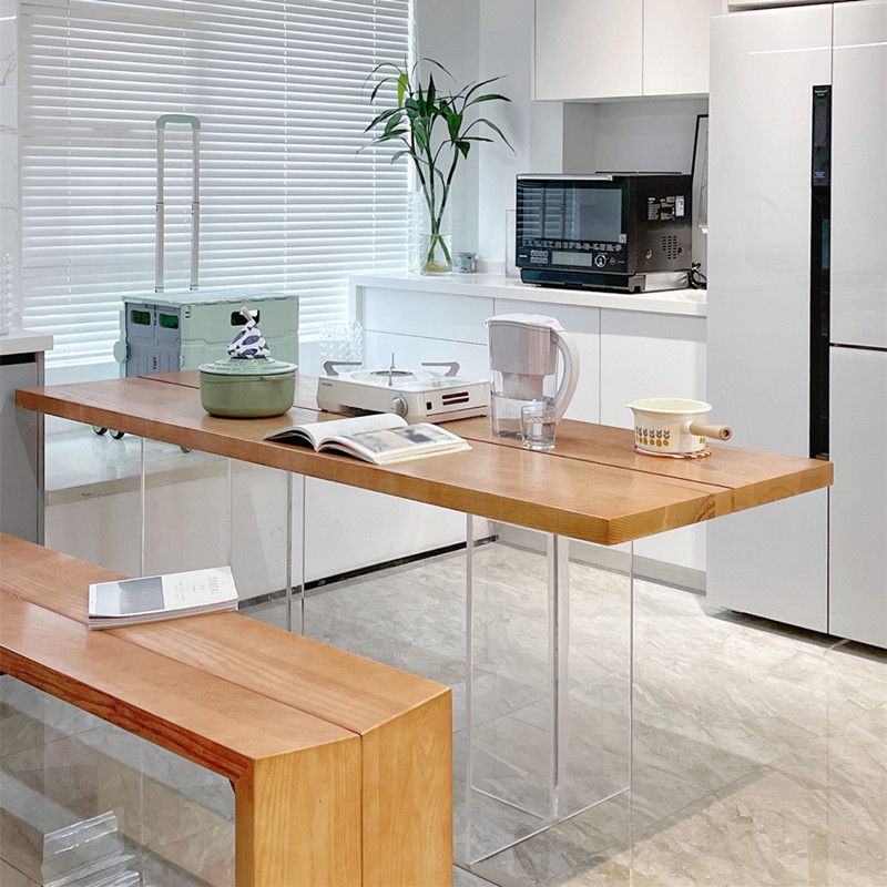 Modern Solid Wood Kitchen Table Rectangle Dining Table with Double Pedestal