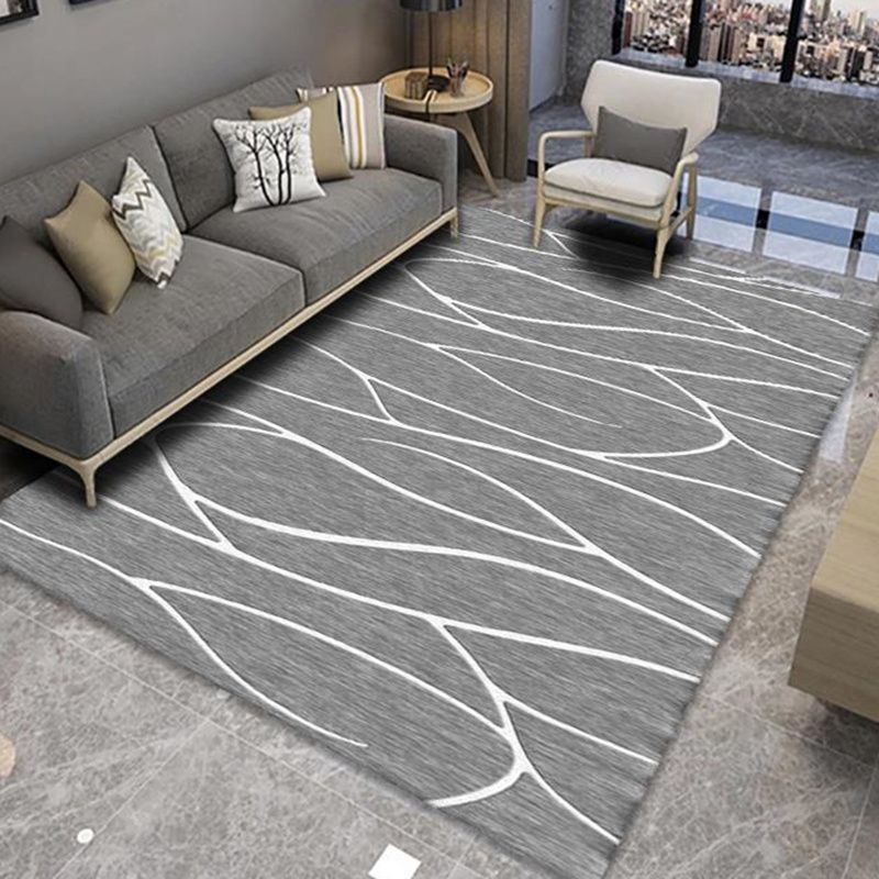 White Modern Rug Blending Graphic Indoor Rug Non-Slip Backing Rug for Living Room