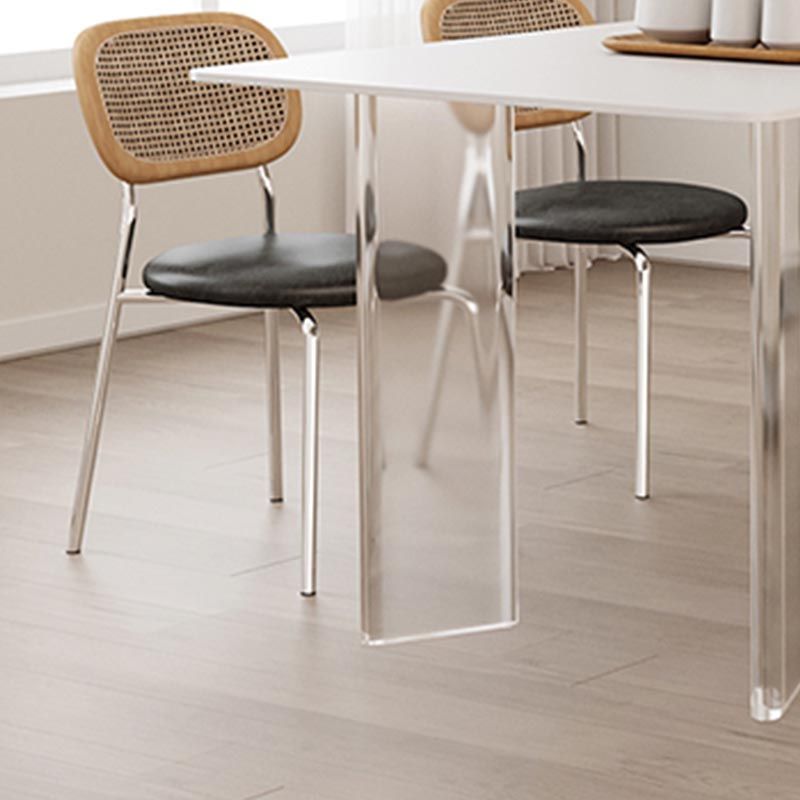 Modern White Dining Set Rectangle 1/2/4/5/7 Stone and Acrylic Pieces Dinette Set