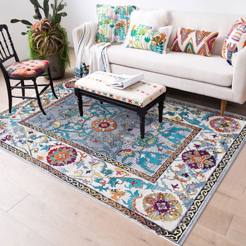 Blue Americana Pattern Carpet Polyester Bohemian Area Rug Anti-Slip Washable Rug for Bedroom